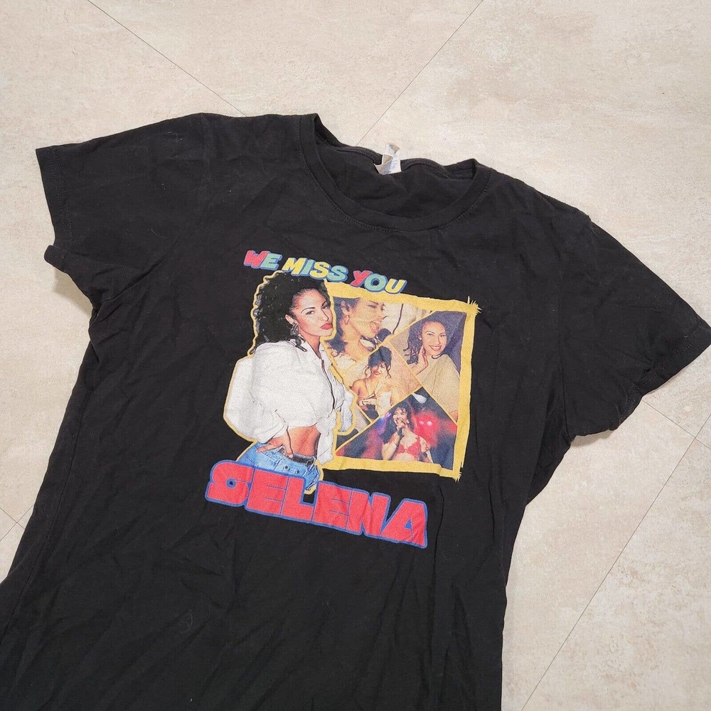 We Miss You Selena Selena Quintanilla Womens M Medium‎ Black Graphic Tee T Shirt